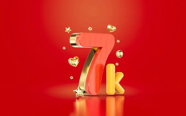 Red Golden Number Seven Thousand Social Media Followers Subscribers Celebration — Stock Fotó