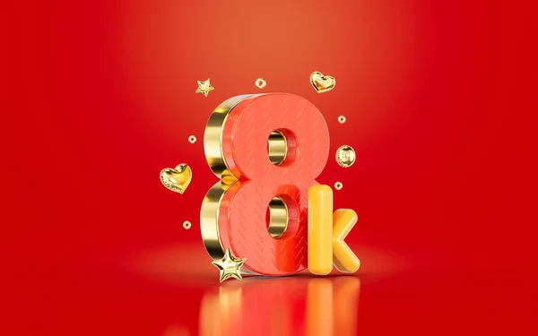 Red Golden Number Eight Thousand Social Media Followers Subscribers Celebration — Foto Stock
