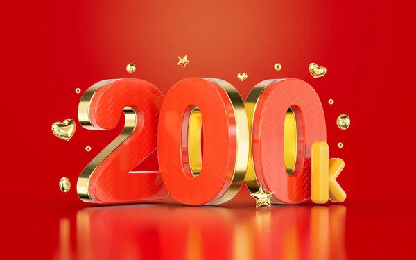 Red Golden Number 200K Social Media Followers Subscribers Celebration Render — Stockfoto