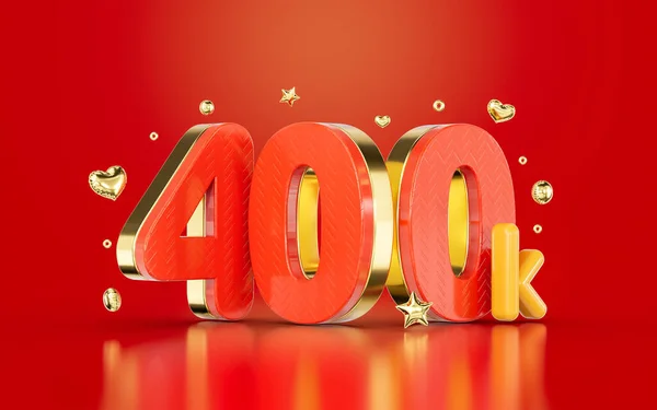 Red Golden Number 400K Social Media Followers Subscribers Celebration Render — стоковое фото