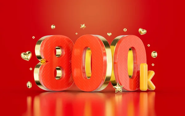 Red Golden Number 800K Social Media Followers Subscribers Celebration Render — Stockfoto