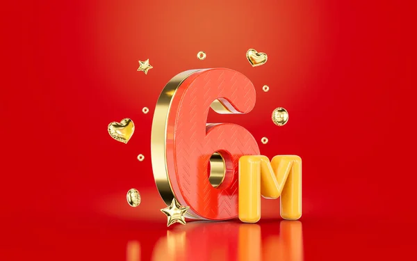 Red Golden Number Six Million Social Media Followers Subscribers Celebration — Zdjęcie stockowe