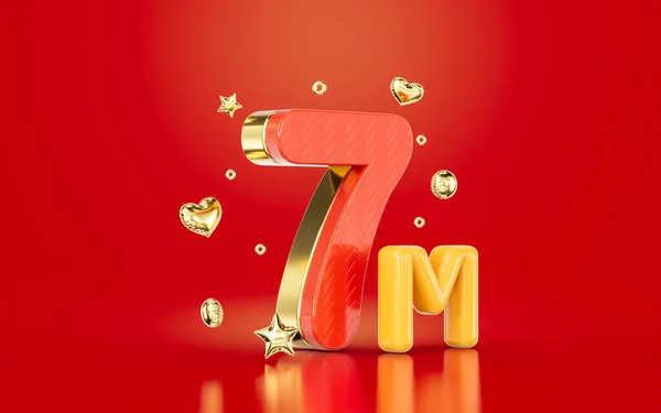 Red Golden Number Seven Million Social Media Followers Subscribers Celebration — Foto Stock