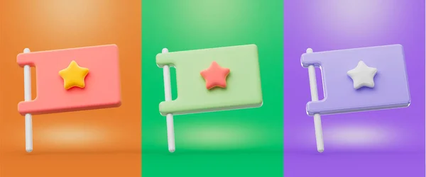 Flag Sign Star Orange Green Purple Background Color Render Concept — Zdjęcie stockowe