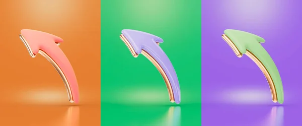 Left Arrow Sign Orange Green Purple Background Color Render Concept — 스톡 사진