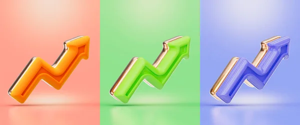 Chart Arrow Sign Orange Green Purple Color Render Concept Profit — Zdjęcie stockowe