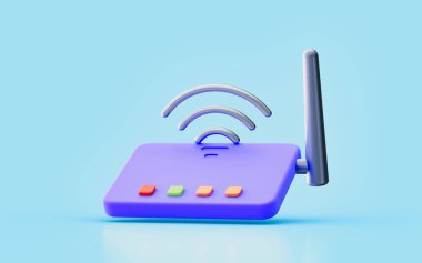 Wi-Fi router sign 3d render concept for wave internet signal satellite communication connect phone