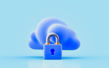 cloud sign with lock 3d render concept for file data information safety secure protection
