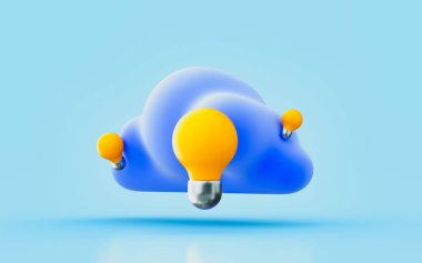 cloud sign with lightbulb 3d render concept for storage capacity solution database file information