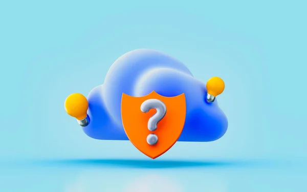 Cloud Lightbulb Security Shield Question Mark Sign Render Concept Computing — 图库照片