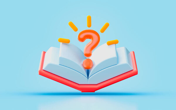 Книжный вопросительный знак 3d отображает концепцию учебного предмета, путая сюжетную линию