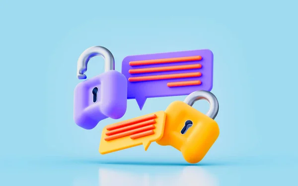 Lock Sign Message Chat Render Concept Conversation Communication Safe Protection — Stockfoto
