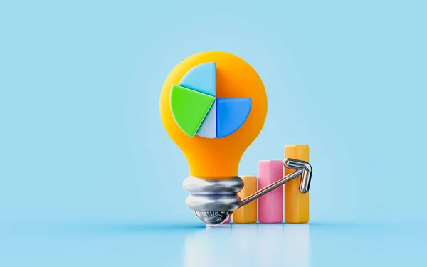 Lightbulb Pie Chart Sign Render Concept Planning Research Business Profit — Foto Stock