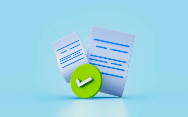 Document Checkmark Sign Render Concept Official Important Papers Submit Approved — Stockfoto