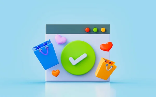 User Interface Bag Hart Shape Checkmark Sign Render Concept Valentine — Stok fotoğraf