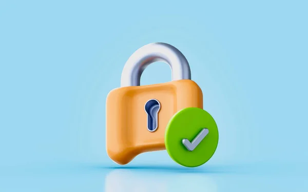 Lock Checkmark Sign Render Concept Security Protection Safe Confirmation Approve — Stockfoto