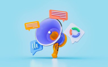 megaphone message pie chart sign 3d render concept for business marketing advertisement 