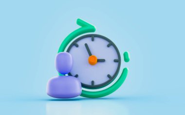 user with clock rotation arrow sign 3d render concept for human life history Elapsed time