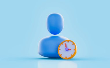 user sing with clock 3d render concept for appointment working  time history management