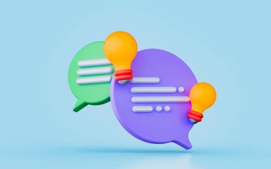 message chat with lightbulb sign 3d render concept for invention idea communication