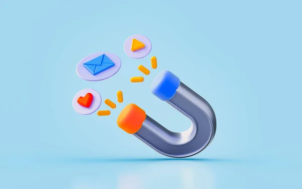 Magnet Sing Envelop Notification Render Concept Advertising Social Media Service — Stock fotografie