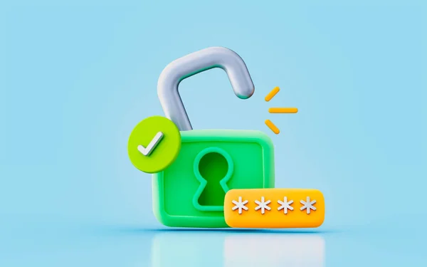 Lock Sing Checkmark Render Concept Password Code Unlock Process Confirm — ストック写真