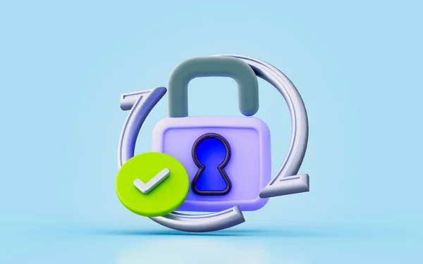 Rotation Lock Checkmark Sign Render Concept Reset Password Completely Done — Foto Stock