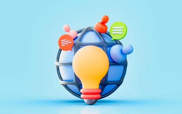 Globe Sing Lightbulb User Message Render Concept Global Knowledge Communication — Fotografia de Stock