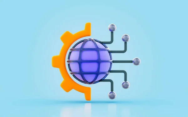 Globe Sing Half Gear Connectivity Render Concept Digital Transformation Technology — Stockfoto