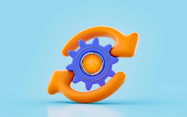 Gear Rotation Sign Render Concept System Upgrade Process Maintenance Refresh — Foto Stock