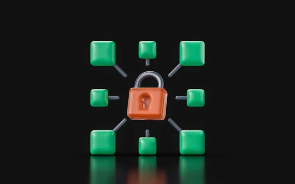 Lock Centralized Sign Dark Background Render Concept Networking Security — Stock Fotó