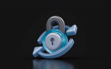 lock sing with rotation arrow glass morphism on dark background 3d render concept for reset password