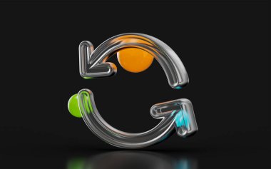 refresh arrow sign glass morphism on dark background 3d render concept for update again 