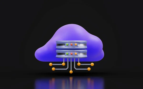 cloud sign with server box on dark background 3d render concept for computing hosting data