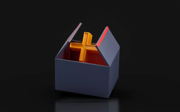 Open Box Sign Dark Background Render Concept Add Product Box — Zdjęcie stockowe