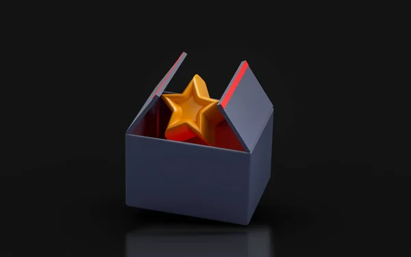 Open Box Star Sign Dark Background Render Concept Premium Special — Zdjęcie stockowe