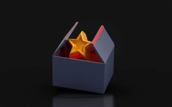 Open Box Star Sign Dark Background Render Concept Premium Special — Foto Stock