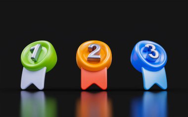 first second and third meddle sign on dark background 3d render concept for champion prize