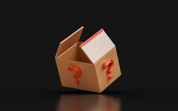 Box Question Mark Sign Dark Background Render Concept Surprise Gift — Stock Photo, Image