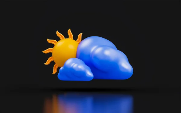 Cloud Sign Sun Dark Background Render Concept Summer Weather Sunrising — 图库照片
