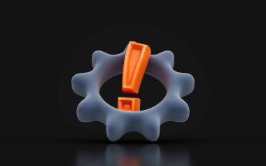 gear exclamation sign on dark background 3d render concept for repair warning maintenance signal