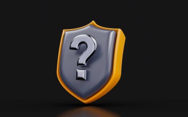 security shield question mark sign on dark background 3d render concept for protection confuse