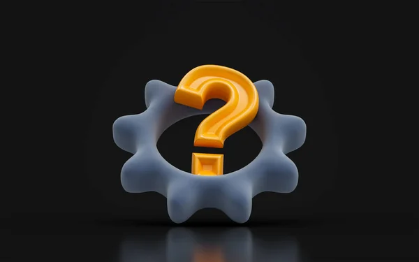 Gear Question Mark Sign Dark Background Render Concept Machine Repair — Fotografia de Stock