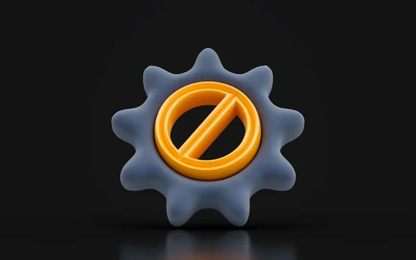 Gear Ban Sign Dark Background Render Concept Disable Setting Repair — Stockfoto