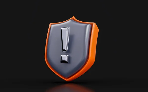 Security Shield Exclamation Sign Dark Background Render Concept Protection Warning — 图库照片