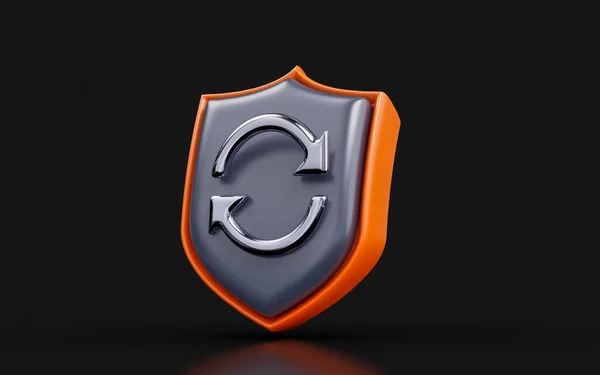 Security Shield Rotation Arrow Sign Dark Background Render Concept Reset — Photo