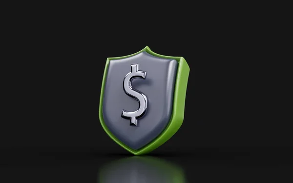 Security Shield Dollar Sign Dark Background Render Concept Money Cash — 图库照片