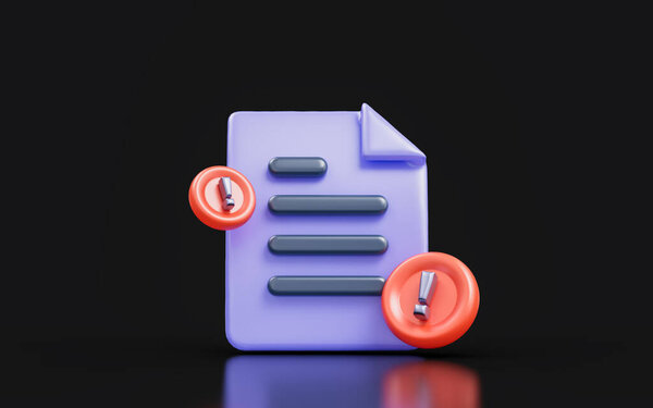 document exclamation sign on dark background 3d render concept for warning attention notice