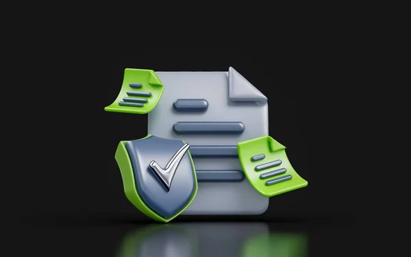 Document Security Shield Check Mark Sign Dark Background Render Concept — 스톡 사진