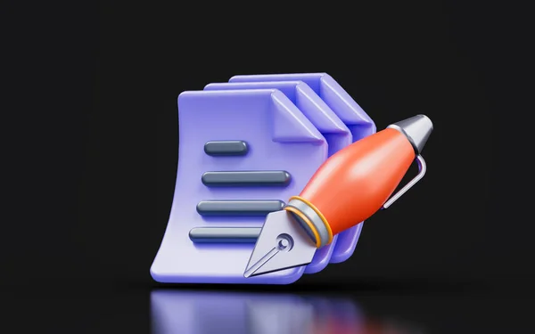 Document Pen Sign Dark Background Render Concept Writing Letter Paper — 스톡 사진